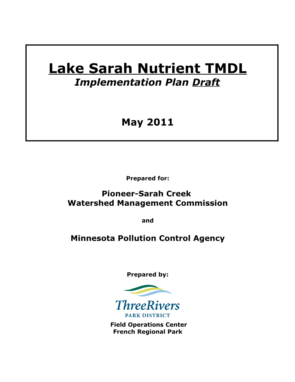 Lake Sarah Nutrient TMDL