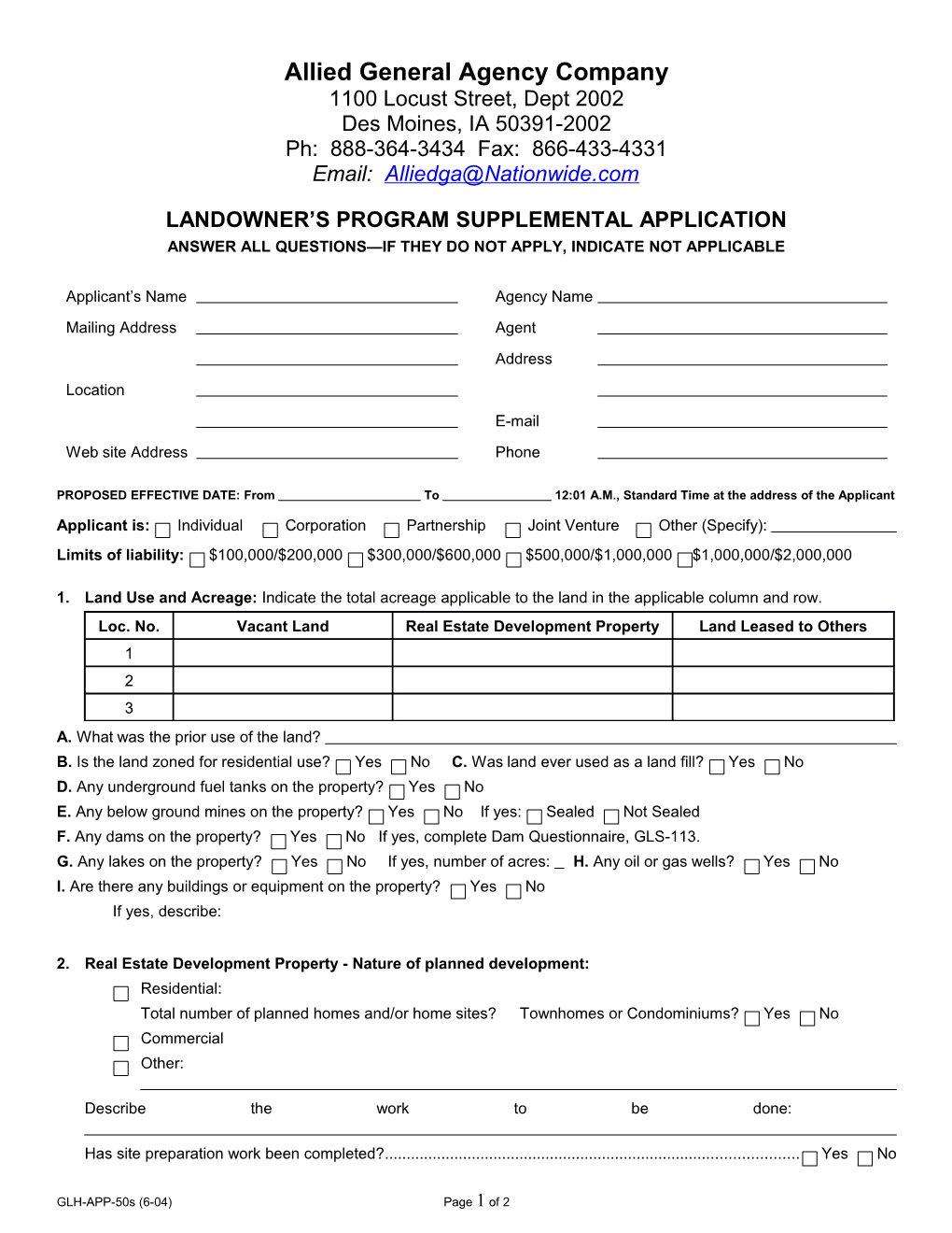 Landowners Program Supplemental App