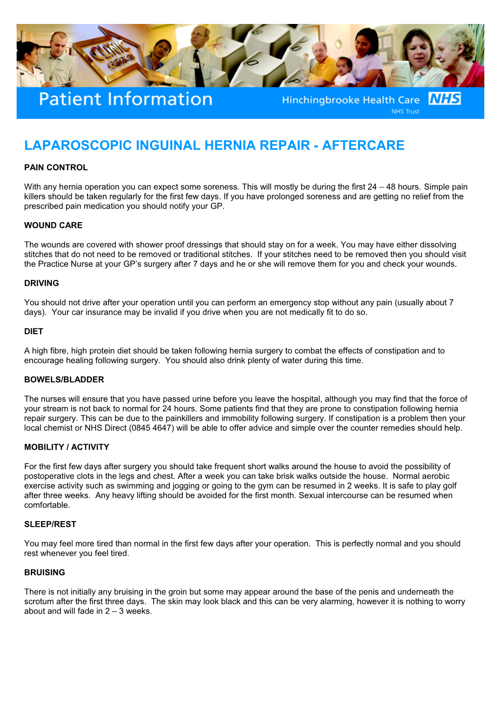 Laparoscopic Inguinal Hernia Repair - AFTERCARE