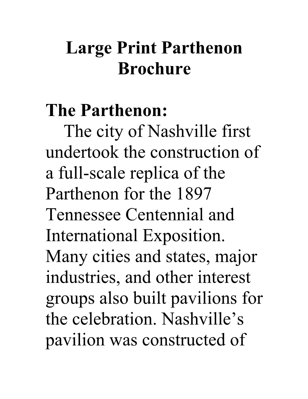 Large Print Parthenon Brochure