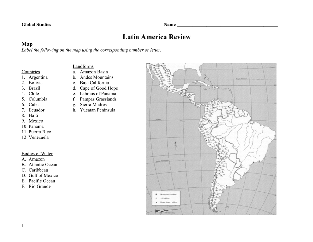 Latin America Review Sheet