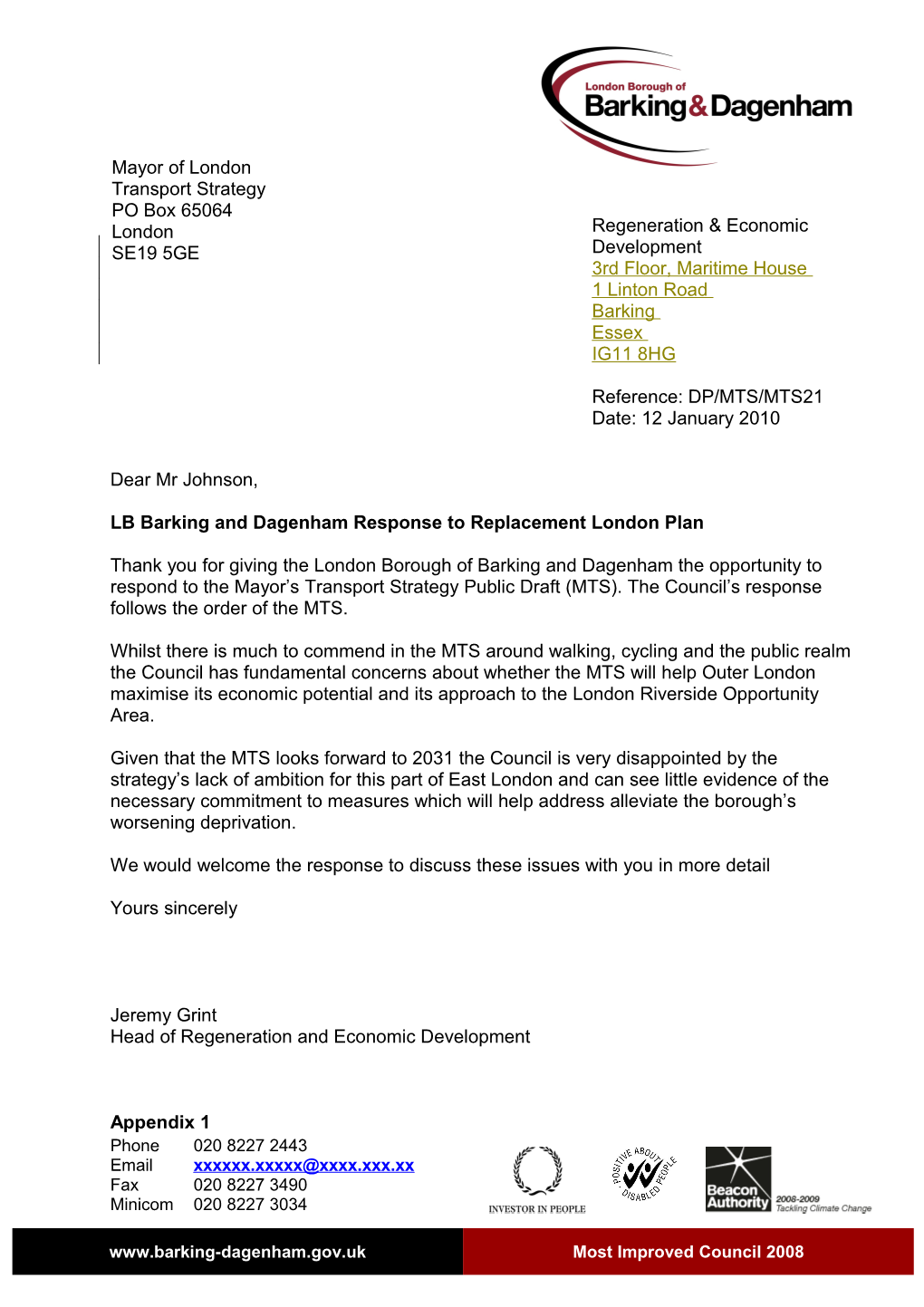 LB Barking and Dagenham Response to Replacement London Plan