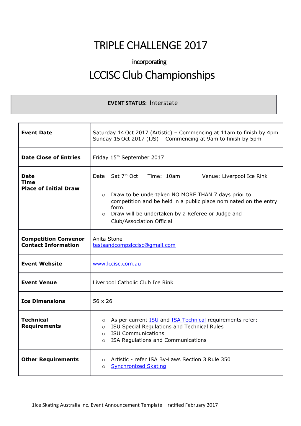 LCCISC Club Championships