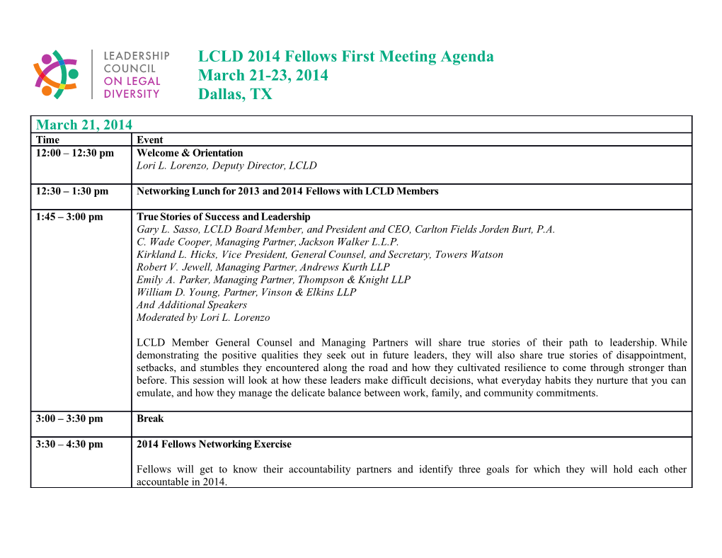 LCLD 2014 Fellows First Meeting Agenda