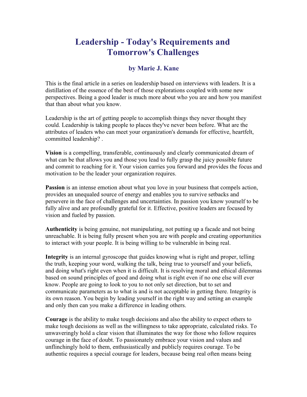 Leadership - Today's Requirements And