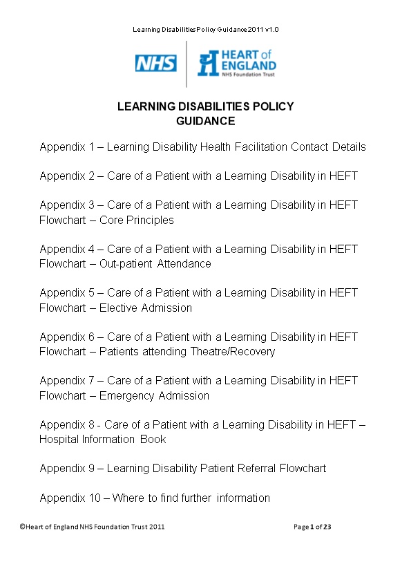Learning Disabilities Policy Guidance 2011 V1.0