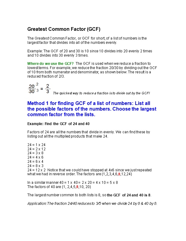 Least Common Multiple (LCM) & Greatest Common Factor (GCF)