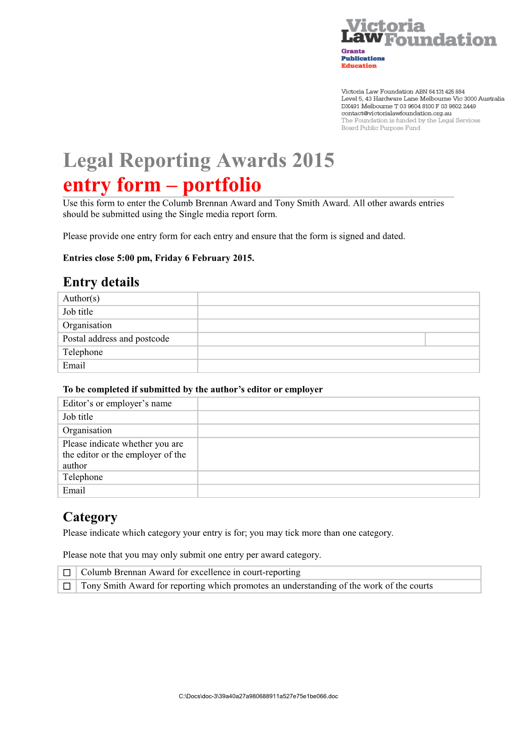 Legal Reporting Awards 2015