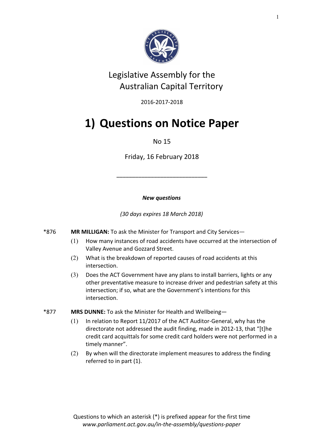 Legislative Assembly for Theaustralian Capital Territory