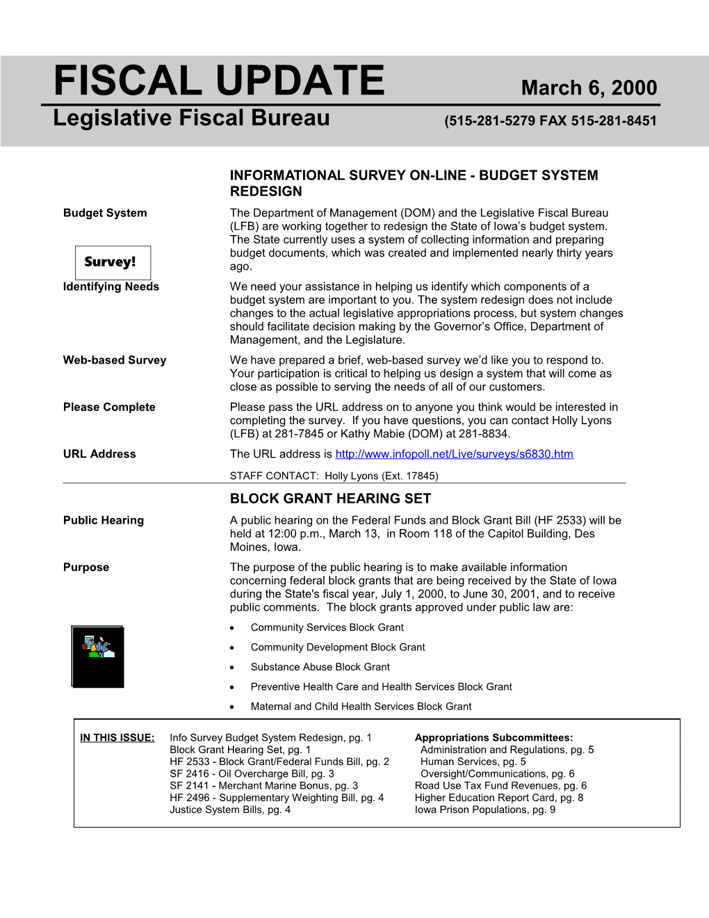 Legislative Fiscal Bureau(515-281-5279 FAX 515-281-8451