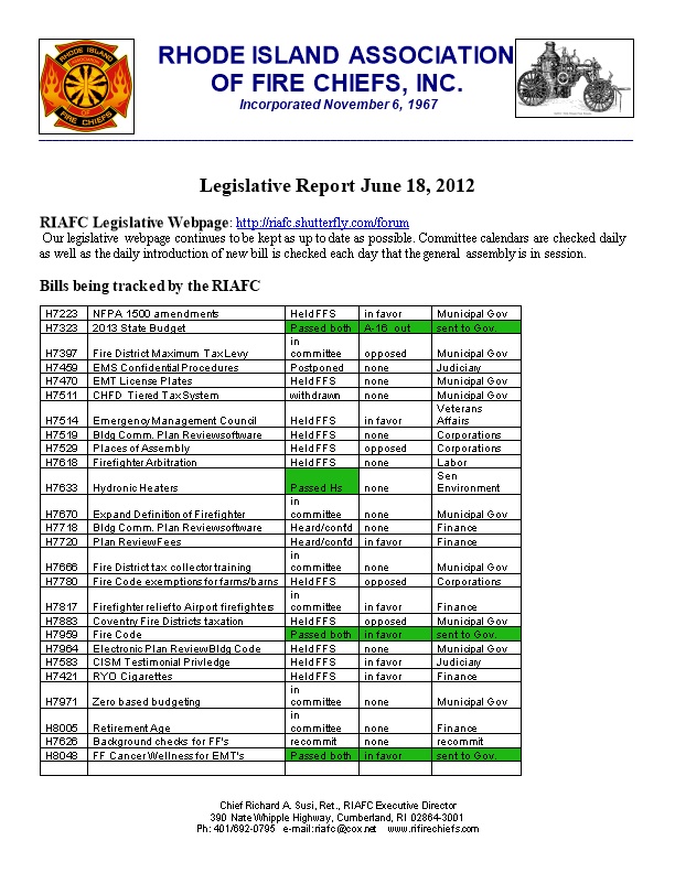 Legislative Report for the Month of January 2010