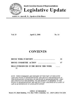 Legislative Update - Vol. 23 No. 14 April 11, 2006 - South Carolina Legislature Online