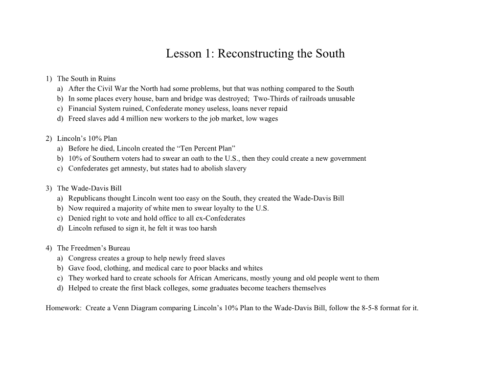 Lesson 1: Reconstructing the South