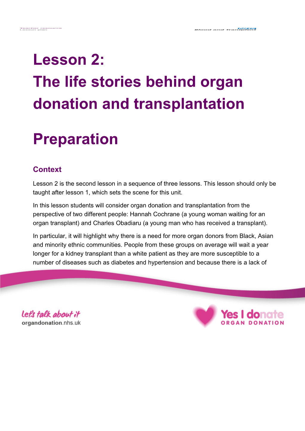 Lesson 2: the Life Stories Behind Organ Donation and Transplantation