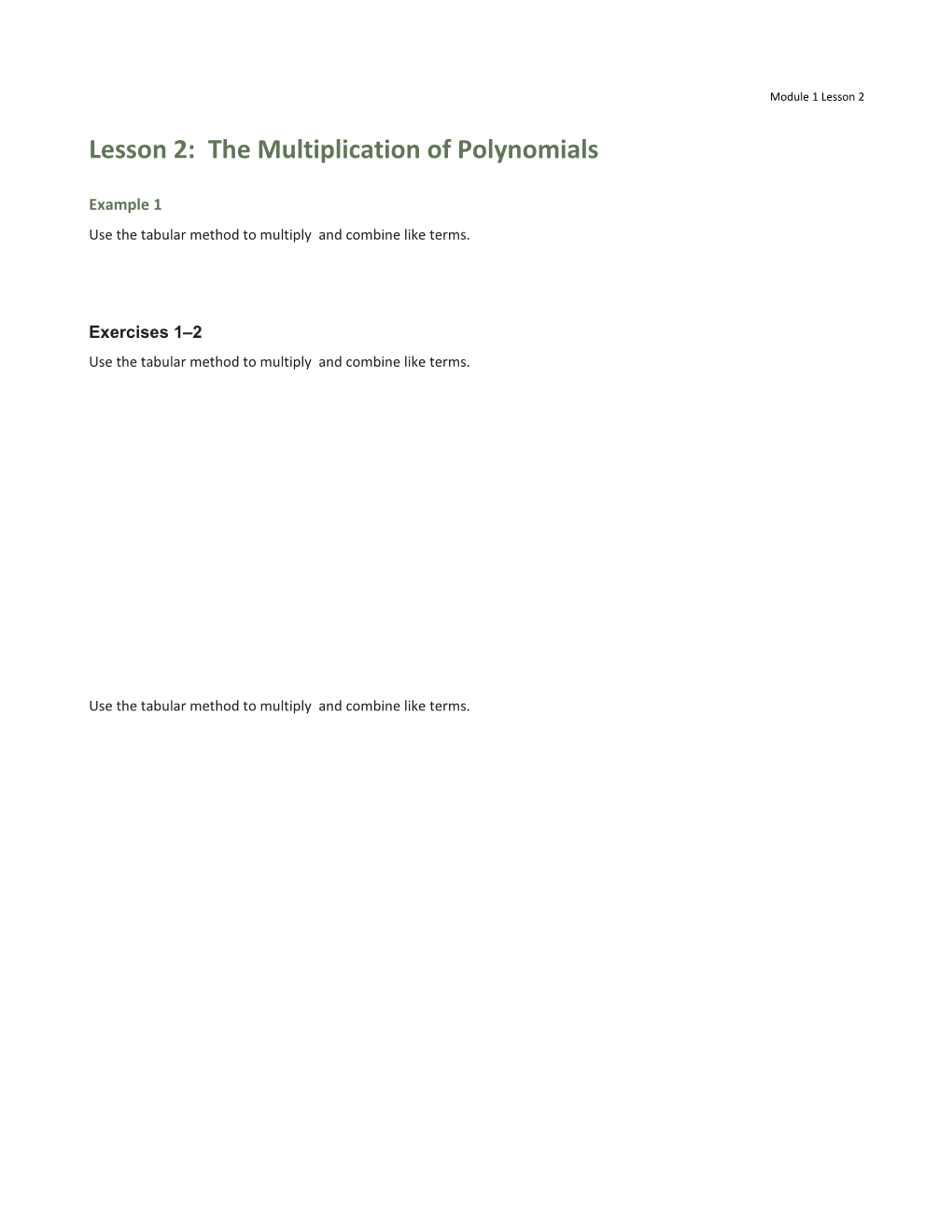 Lesson 2: the Multiplication of Polynomials