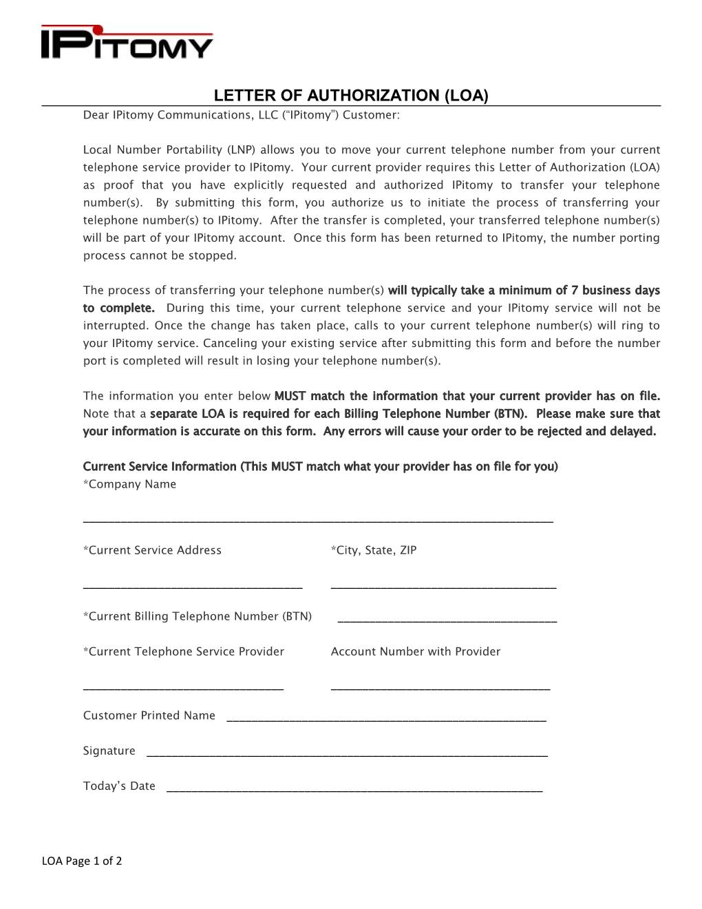 Letter Of Authorization Loa Docest