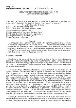 Letter of Intent to CERN LHCC LHCC 2003-057/I-012Rev