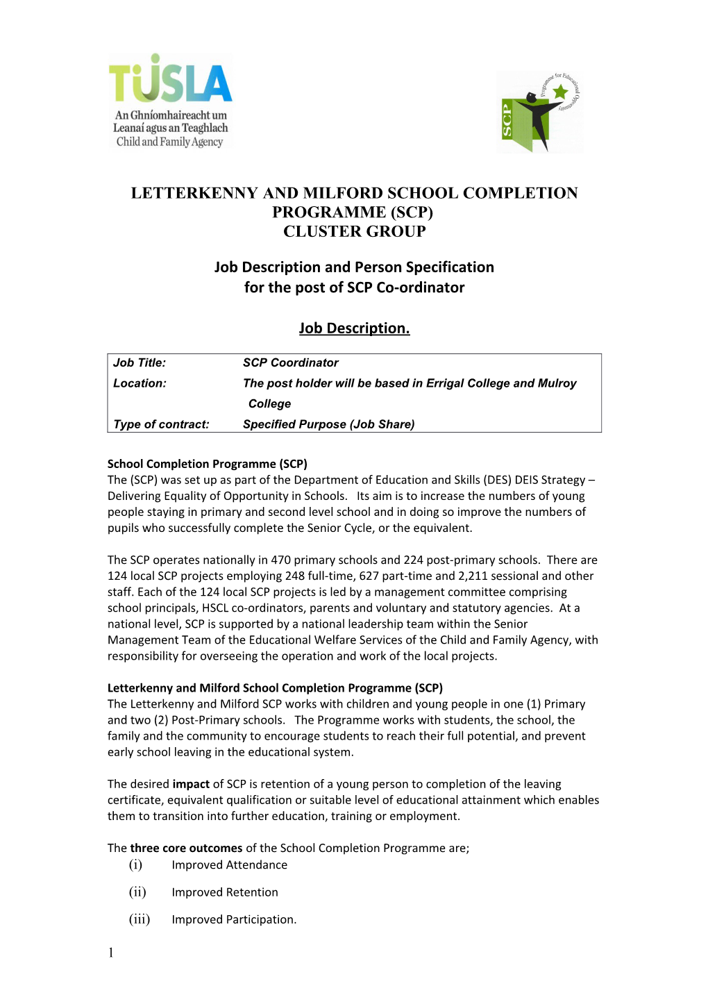 Letterkenny and Milford School Completion Programme (Scp)