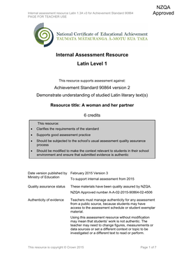 Level 1 Latin Internal Assessment Resource