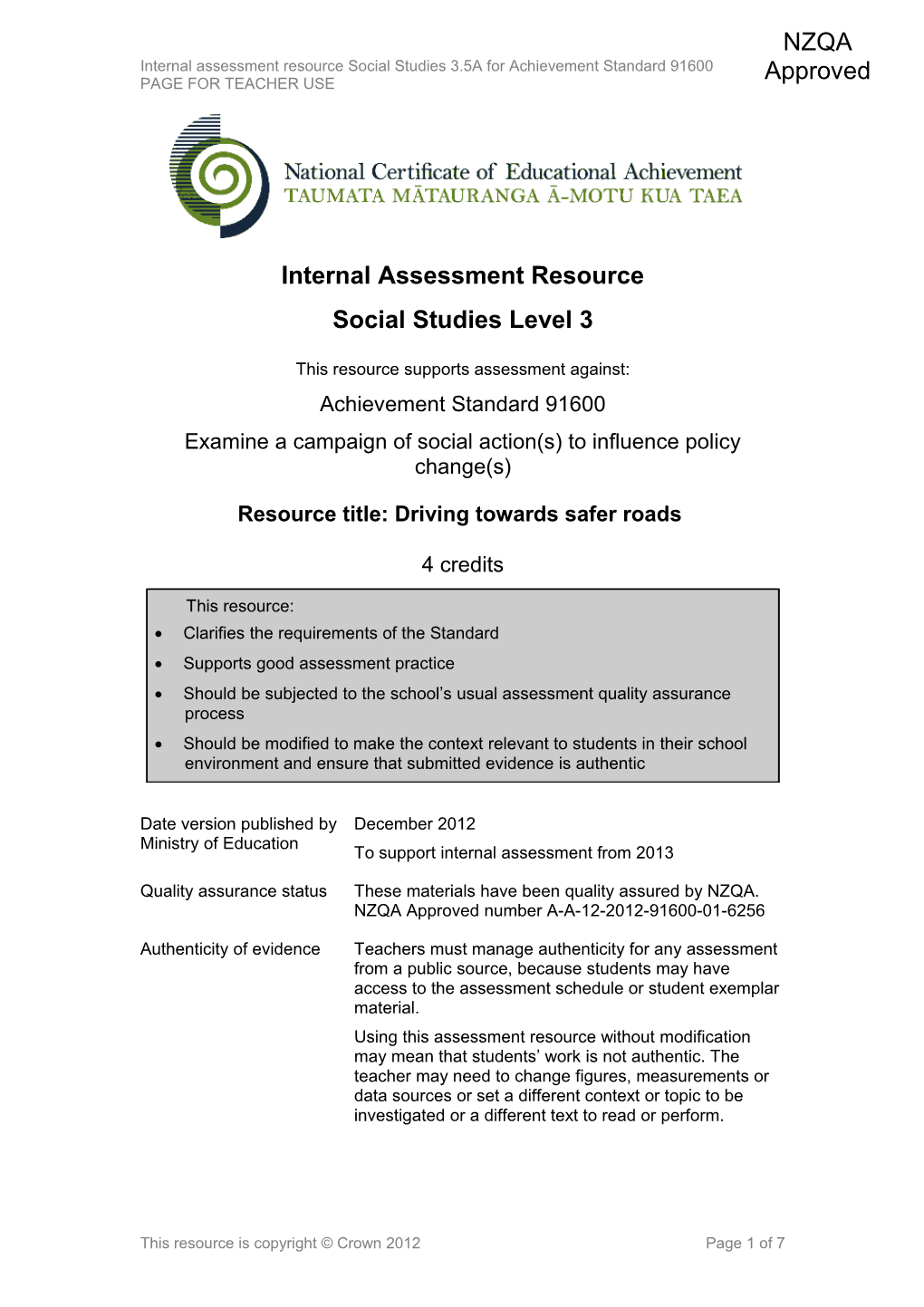 Level 3 Social Studies Internal Assessment Resource