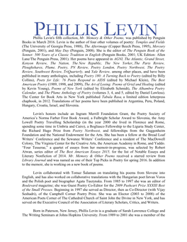 Levin's Honors Include an Ingram Merrill Foundation Grant, the Poetry Society of America