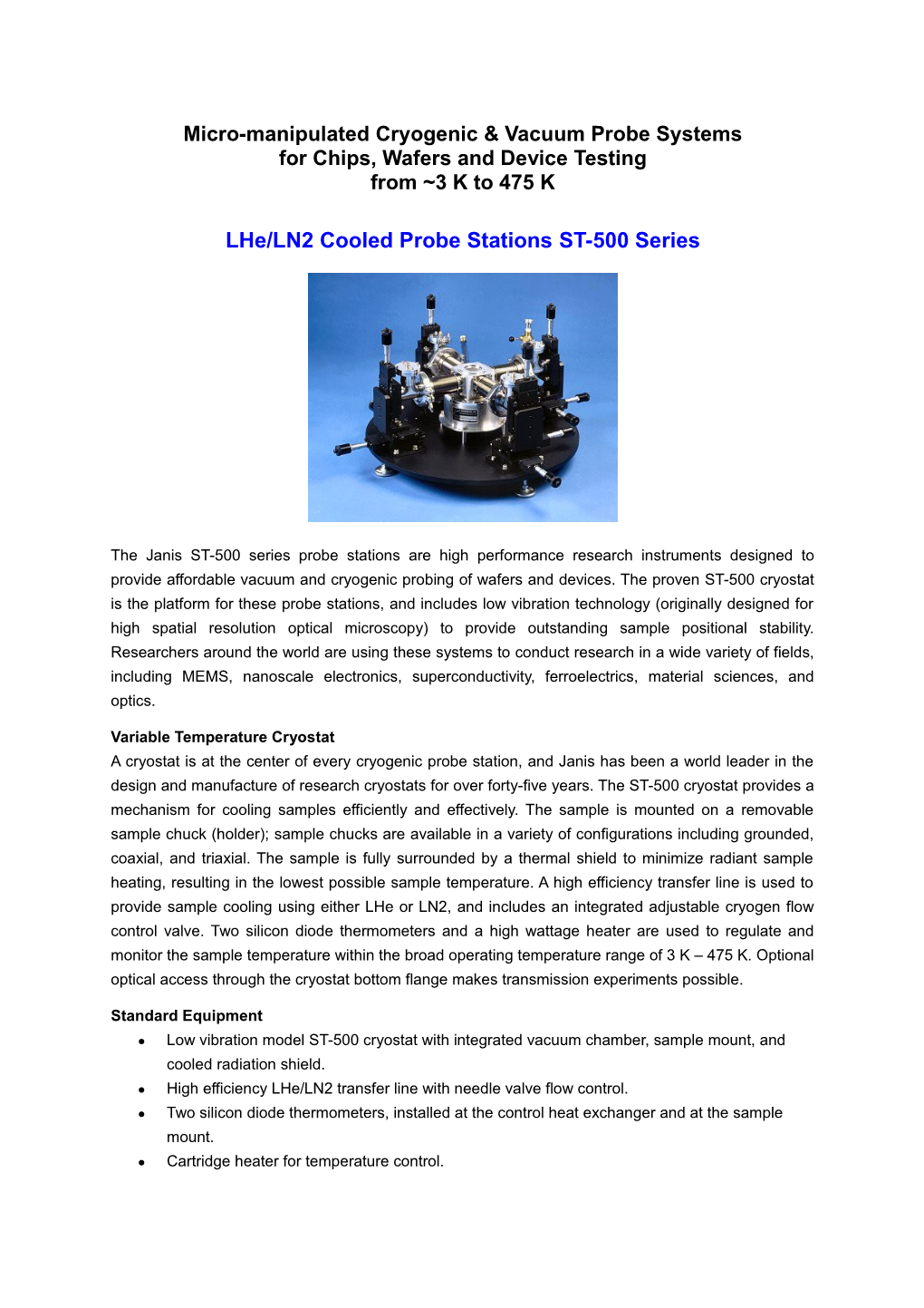 Lhe/LN2 Cooled Probe Stationsst-500 Series