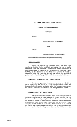 Line of Credit Agreement