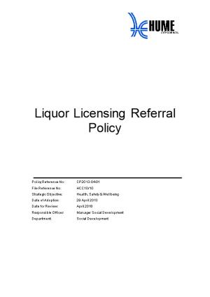 Liquor Licensing Referral Policy