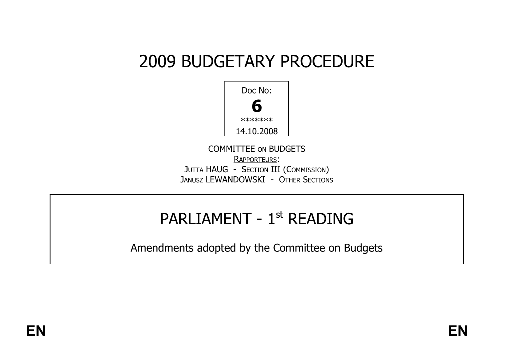 List of Abbreviations Used During the Budgetary Procedure