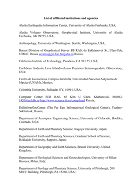 List of Affiliated Institutions and Agencies