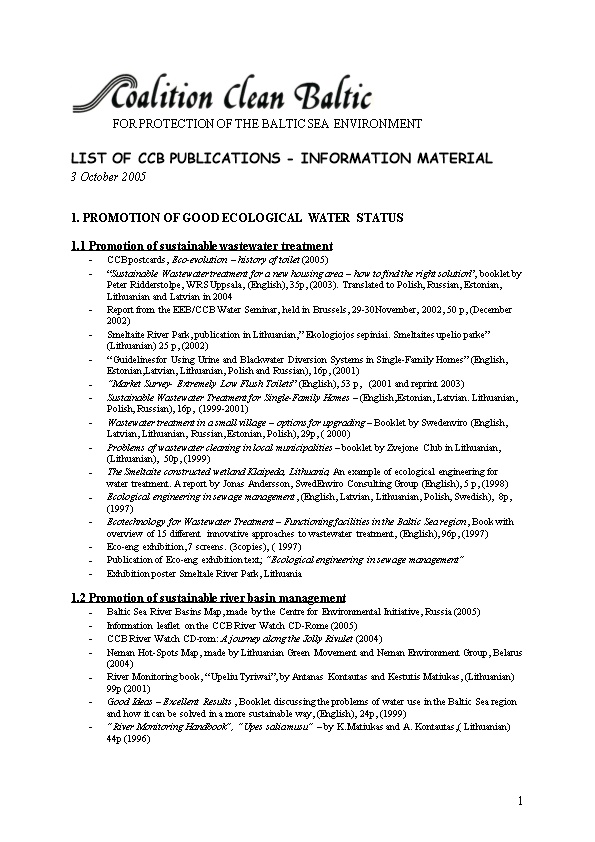 List of Ccb Publications - Information Material