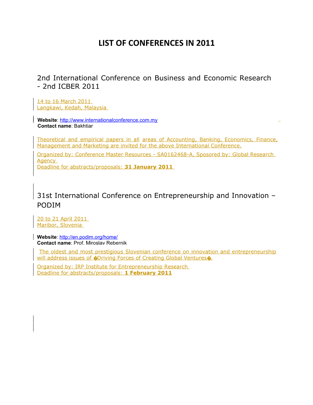 List of Conferences in 2011