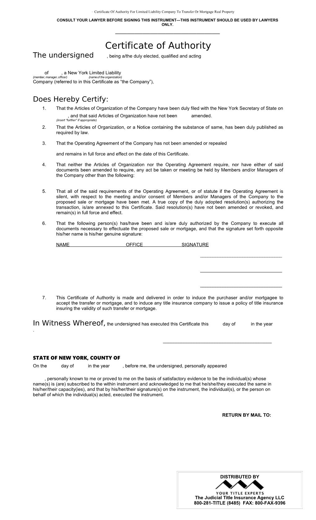 LLC Certificate of Authority