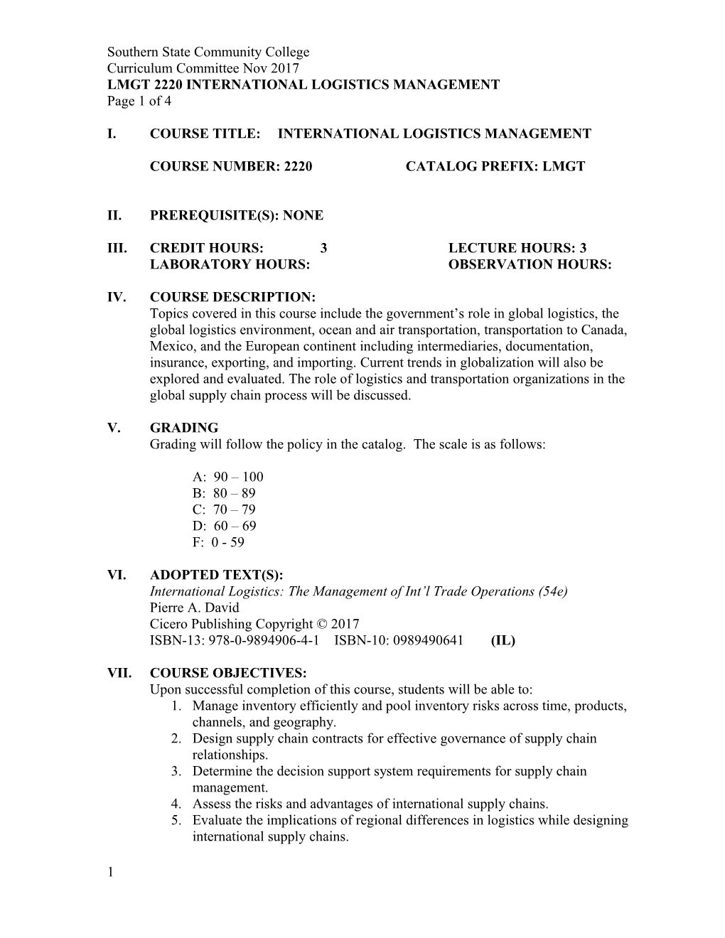 Lmgt 2220 International Logistics Management