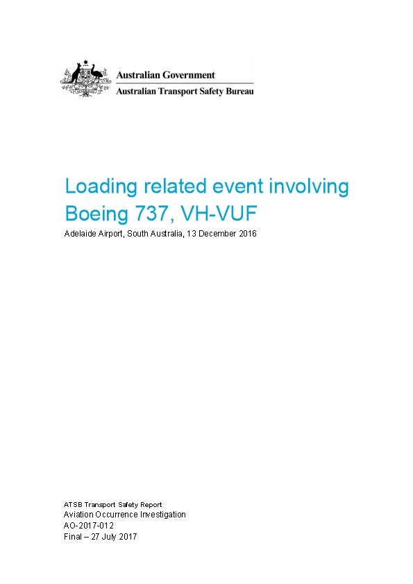 Loading Related Event Involving Boeing 737, VH-VUF