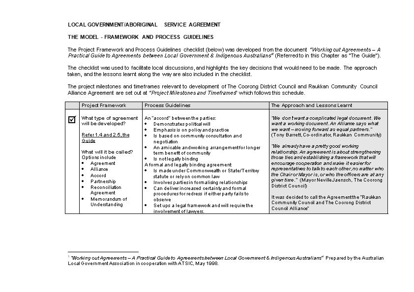 Local Government/Aboriginal Service Agreement