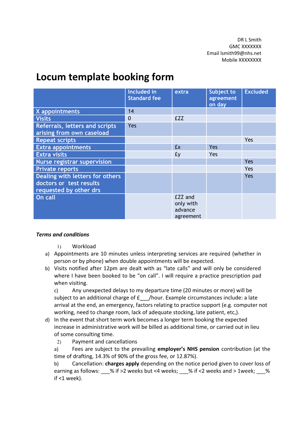Locum Template Booking Form