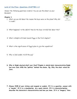 Lord of the Flies- Questions CHAPTER 1-3