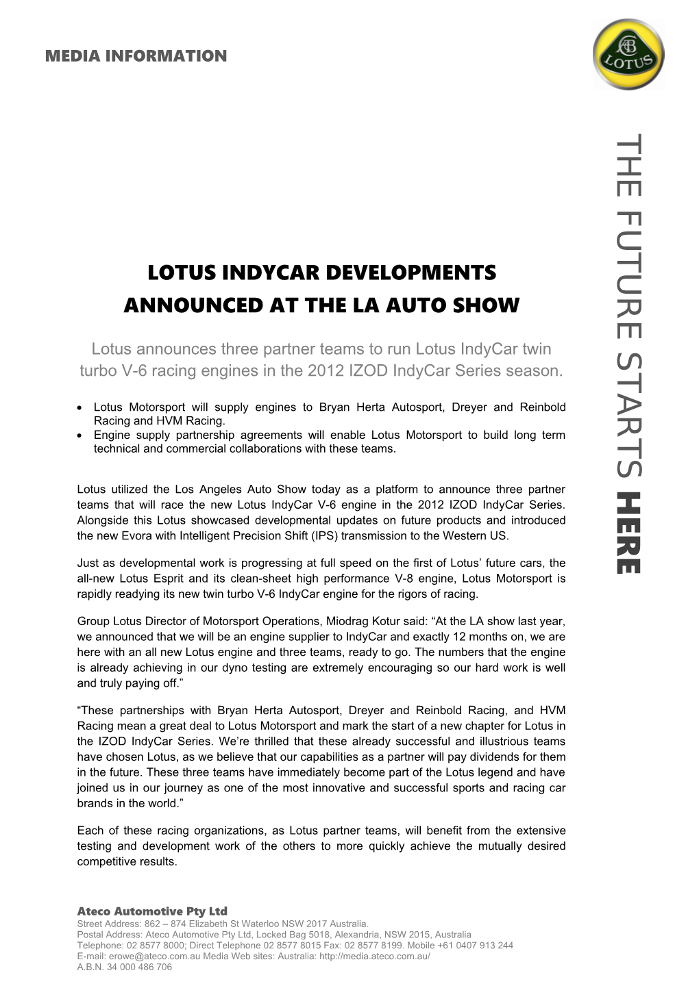 Lotus Indycar Developments Announced at the LA Auto Show