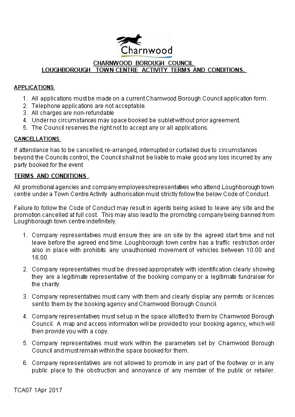 Loughborough Town Centre Activity Terms and Conditions