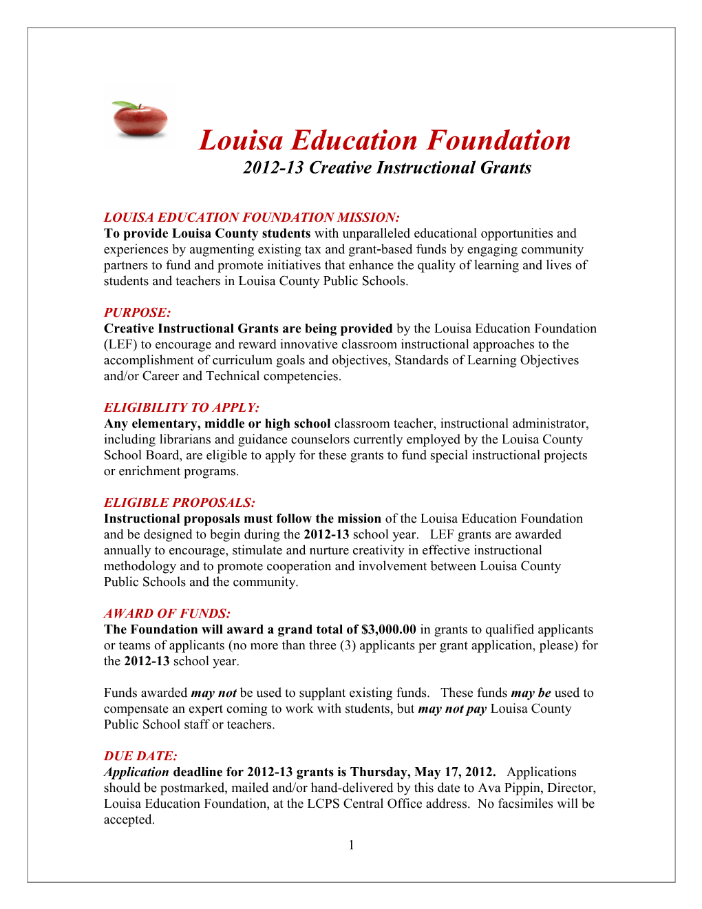 Louisa Education Foundation Mission