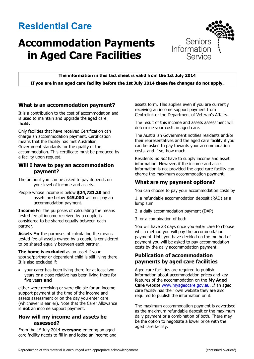 Low Care Facilities (Formerly Hostels) Accommodation Bonds