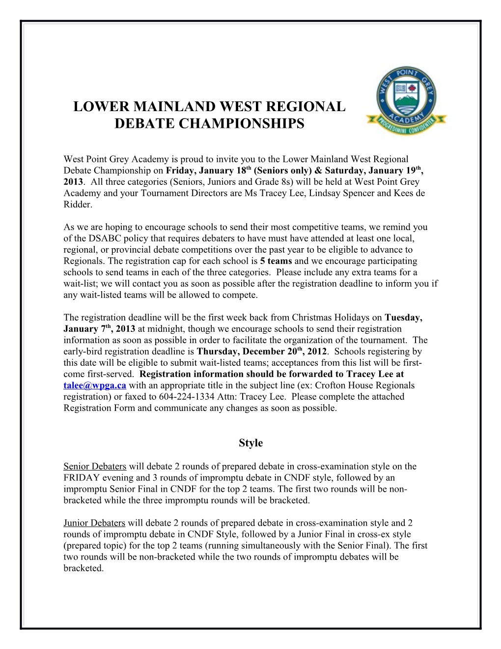 Lower Mainland West Regional Debate Championships