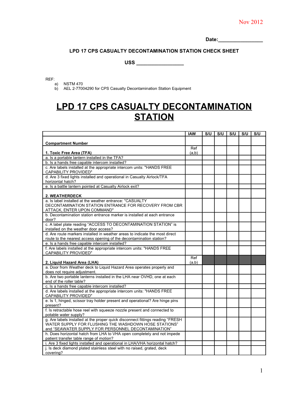 Lpd 17 Cps Casualty Decontamination Station Check Sheet