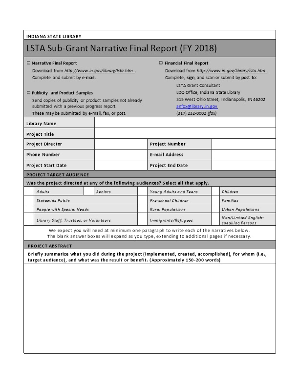 LSTA Sub-Grant Narrative Final Report (FY 2018)