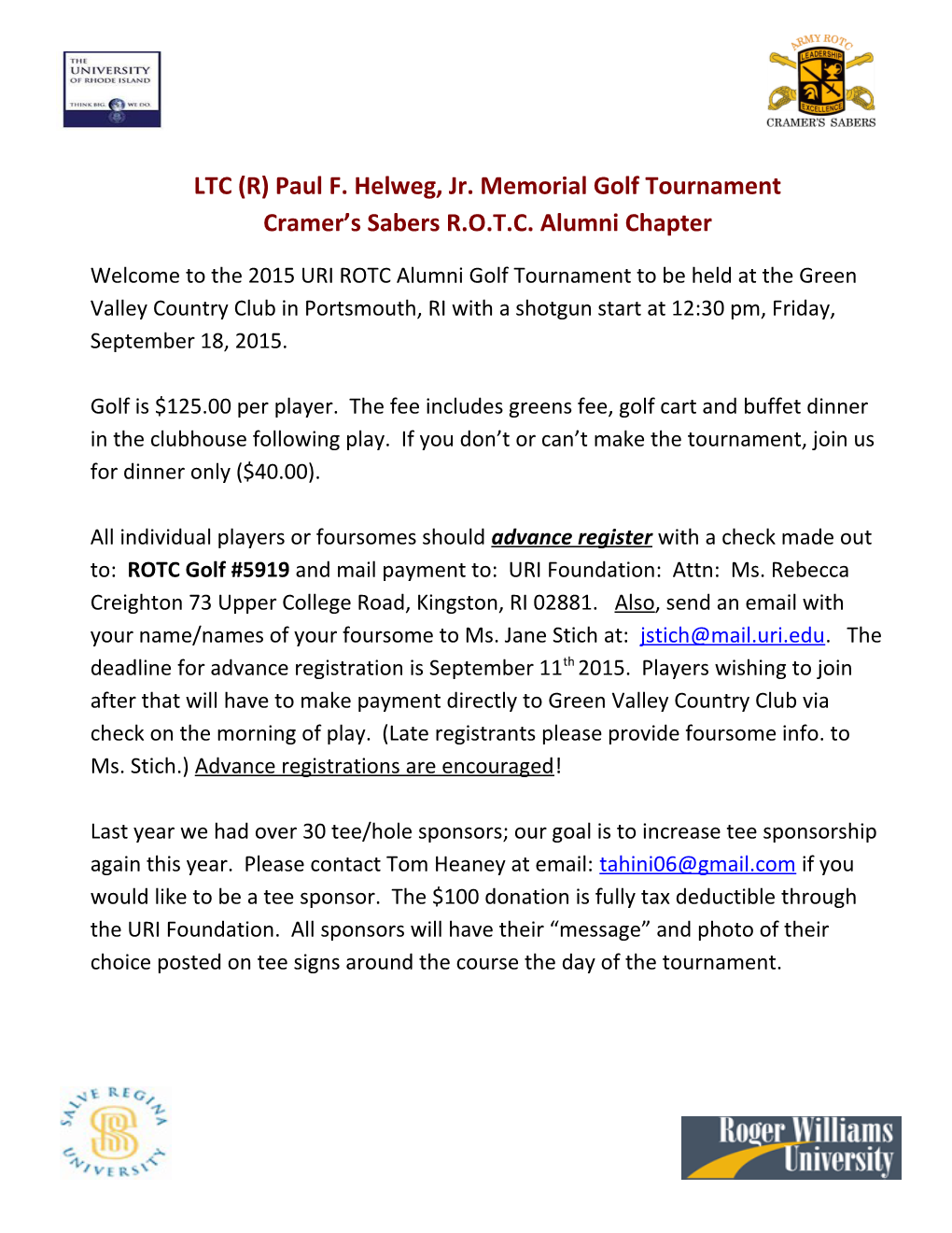 LTC (R) Paul F. Helweg, Jr. Memorial Golf Tournament
