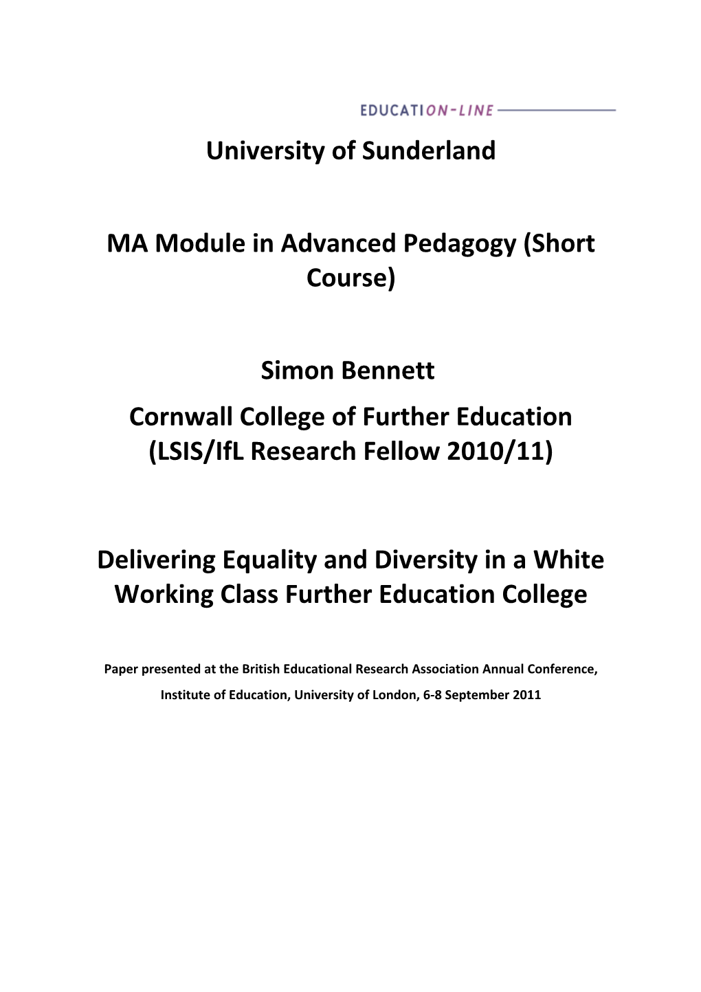 MA Module in Advanced Pedagogy (Short Course)