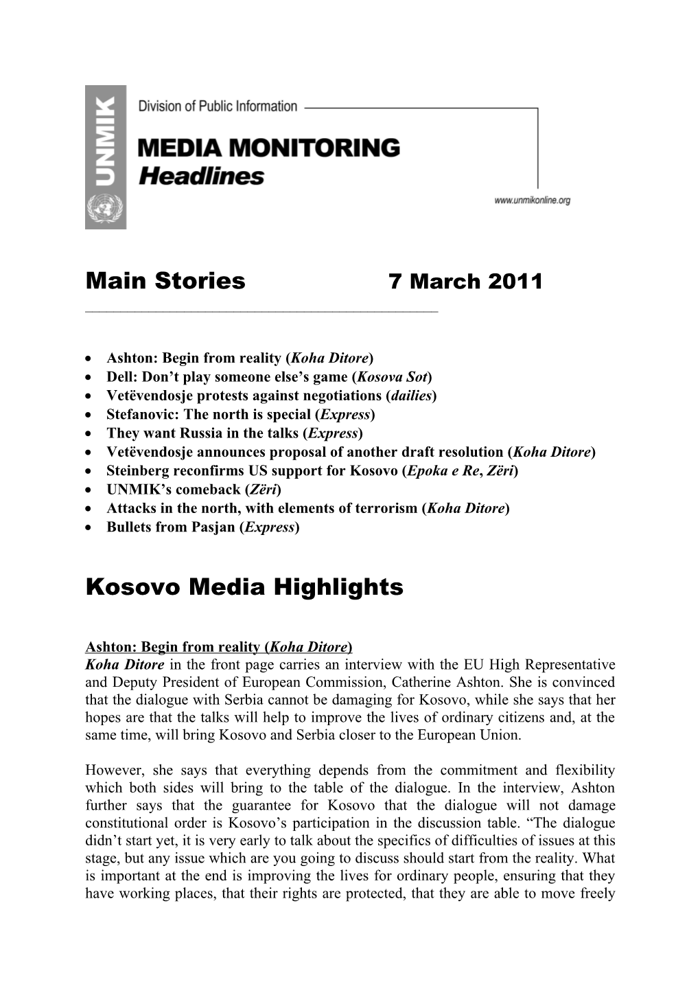 Main Stories 7March 2011
