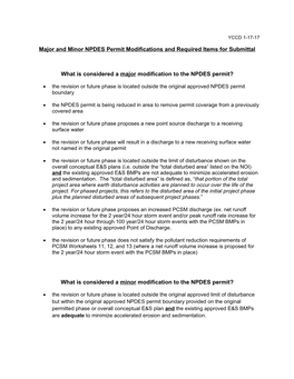 Major and Minor NPDES Permit Modifications and Required Items for Submittal