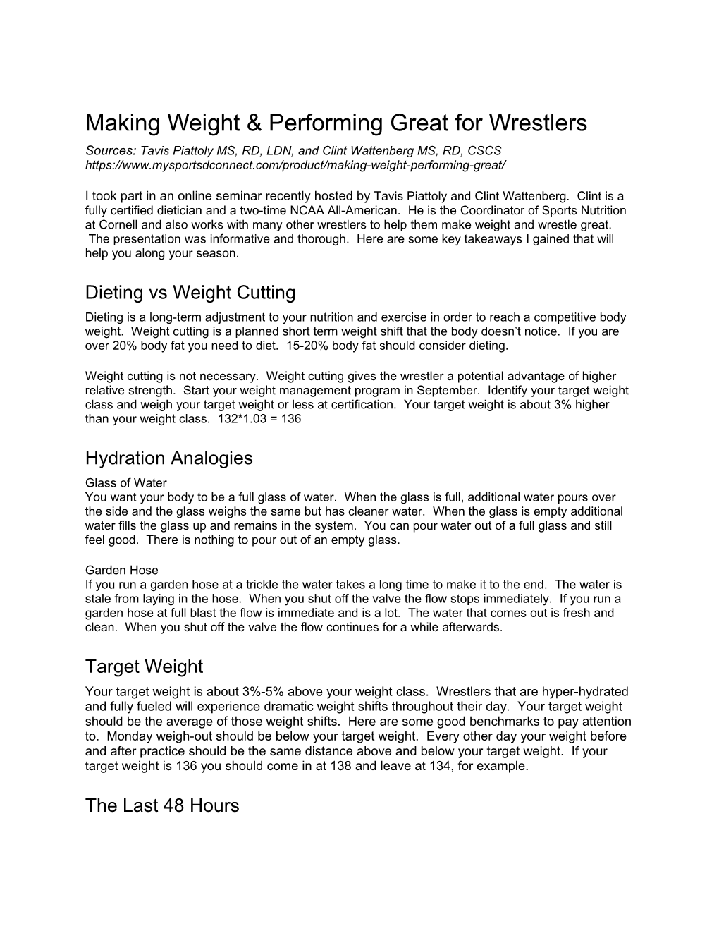 Making Weight & Performing Great for Wrestlers